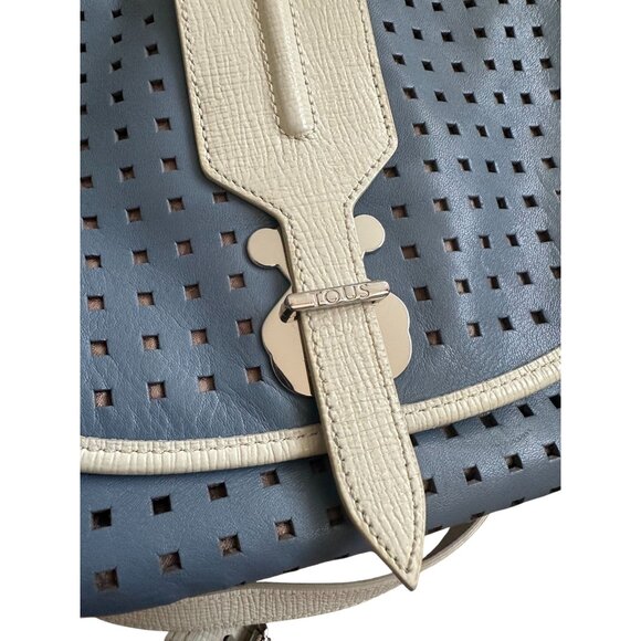 TOUS Blue White Perforated Leather Crossbody Bag w/ Dustbag - Picture 13 of 15